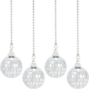 4pcs Disco Ball Ceiling Fan Pull Chain Extender Decorative Fan Pendant 14 Inch Fan Danglers Ball Party Decor Pulls Ornaments Chain Extender with Connector for Ceiling Light Fan Lamp
