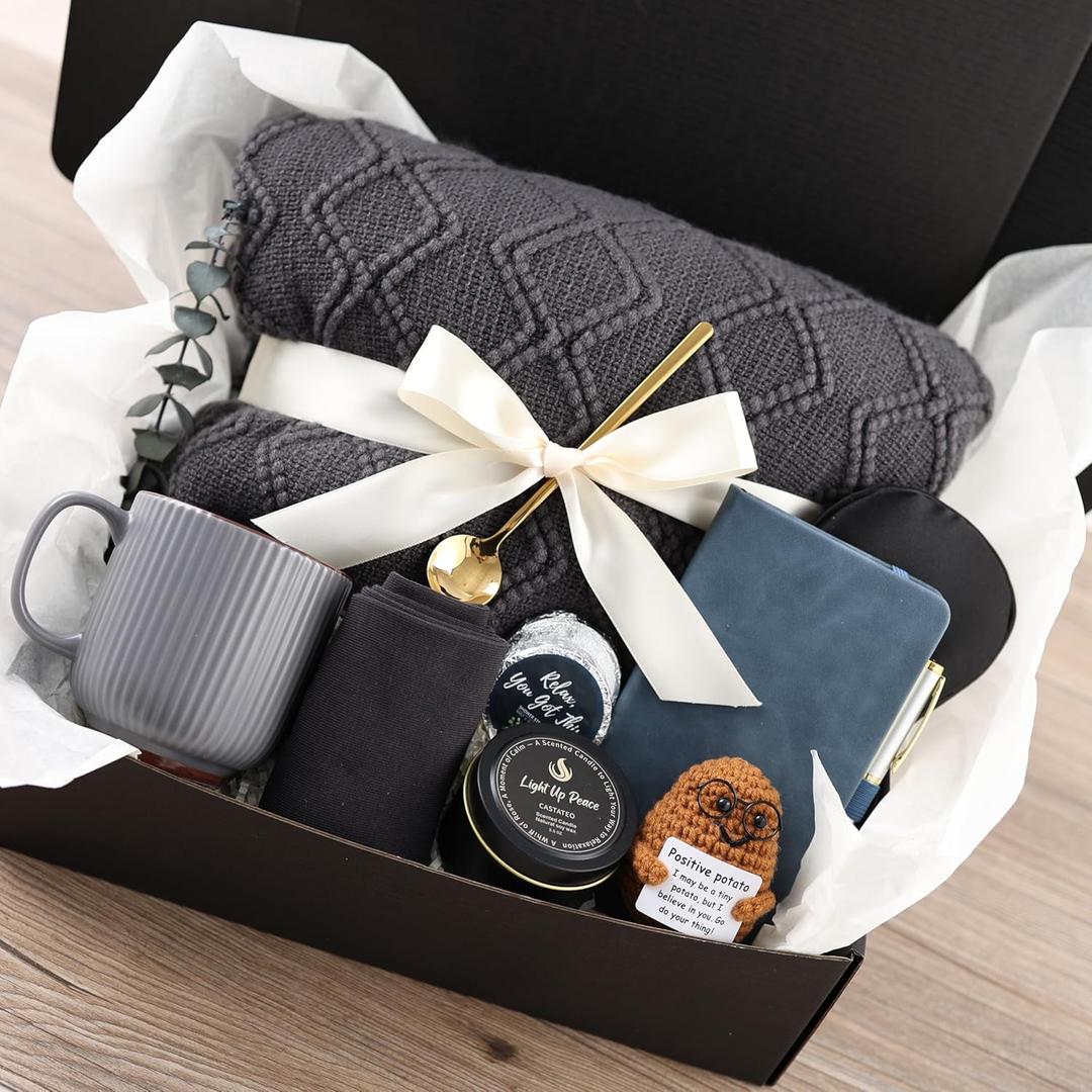 Get Well Soon Gift Baskets for Men&Women- Self Care Package/Brithday - After Surgery, Sympathy Gifts for Loss of Loved One, Thinking of You/ Grief /Bereavement /Miscarriage Gifts (Grey & Navy Blue)