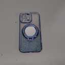 Mirror Kickstand Glitter Diamond Case for iPhone 15 14 13 12 Pro Max,Magnetic Stand Holder,Camera Lens Protector Compatible with Magsafe, Rhinesetone Bing Cover Case (Blue,for iPhone 15 Pro Max)