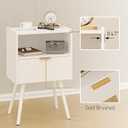 JOONEE White Nightstand,Modern Bedside Table with Storage Drawer and Open Wood Shelf, for Living Room, Bedroom and Small Spaces, Accent Night Stand with Solid Wood Legs, Easy Assembly,Classic White