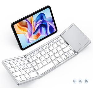 MEETION Foldable Keyboard with Touchpad, Bluetooth Wireless Portable Keyboard, Rechargeable Ultra Slim Pocket Folding Keyboards, Full Size Keys, Travel for iOS Android Windows Laptop PC Tablet White