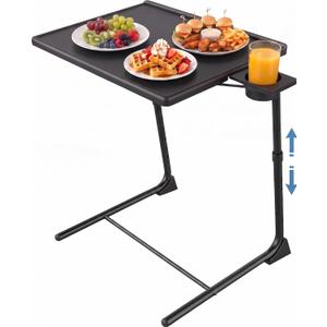 HUANUO Adjustable TV Tray Table - Foldable TV Tray with 6 Height & 3 Tilt Angle Adjustments, TV Dinner Tray with Cup Holder for Couch, Bed, Sofa and Chair (Black), 1pcs