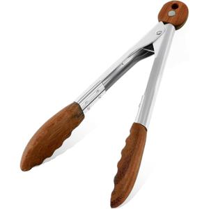 Wooden Tongs for Cooking, Multi-Purpose for Tossing Salads, Grilling, Flipping Food & Serving Bread - Strong Grip Walnut Wood Tips, Heat Resistant & Non-Deforming (7inch)