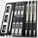 Nicpro 0.9 mm Art Mechanical Pencil Set in Storage Case, 3 PCS Metal Drafting Pencil Lead Pencil with 6 Tube HB Lead Refills, 3 Erasers, 9 PCS Eraser Refills for Artist Writing, Drawing, Sketching