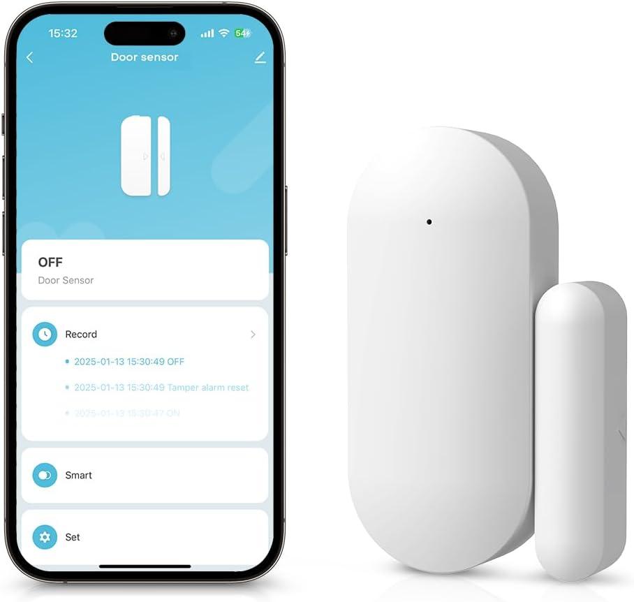 Door Alarm Window Sensors, Door Open Alarm Long Battery Life Wireless for Security Real-Time Notification WiFi Contact Sensor App Control No Monthly Fee, White
