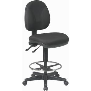 Office Star DC Series Deluxe Ergonomic Adjustable Padded Drafting Chair with 18.5 Inch Chromed Footring and Dual Wheel Carpet Casters, Icon Black Fabric, 19 W X 25 D X 46 H