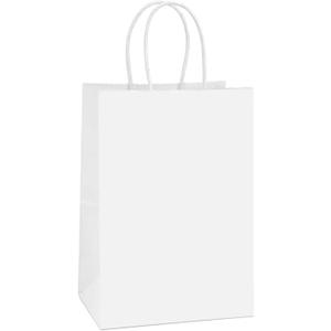 BagDream Gift Bags 100Pcs 5.25x3x8 Small Kraft Paper Gift Bags with Handles Bulk, White Paper Sacks for Wedding Birthday Party favor, Retail, Merchandise, Small Grocery