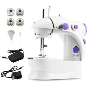 Mini Sewing Machine,Portable Sewing Machine for Beginners Adult Kids, 2-Thread 2-Speed 2-Switches Electric Crafting Mending Machine Travel Automatic (White)