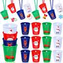 24 Pcs Christmas Shot Glass Necklaces Plastic Shot Glasses on Beaded Necklace Colorful Shot Necklace Cups for Kids Christmas Birthday Party Supplies, 4 Colors