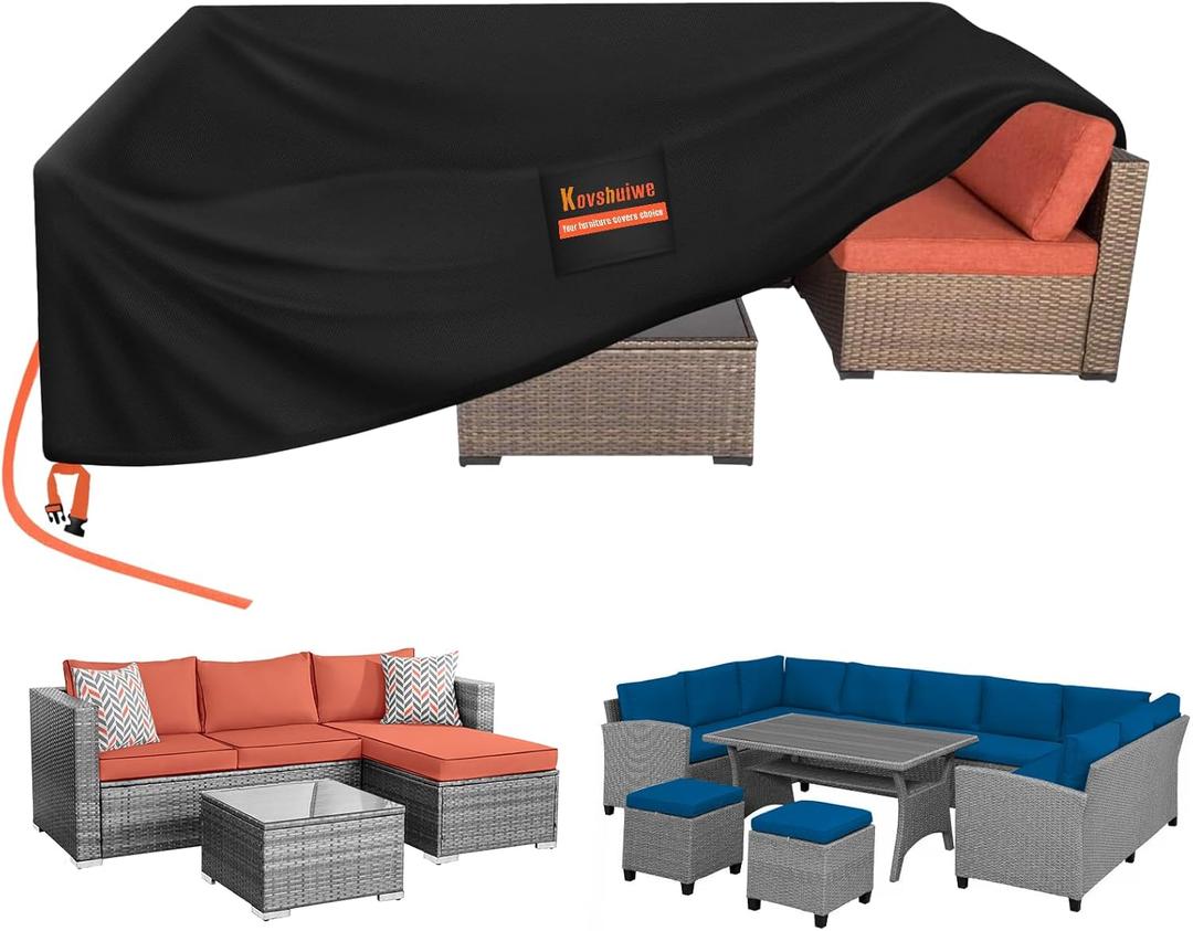 Kovshuiwe 94" Lx94 Wx28 H Rectangular Patio Heavy Duty Table Cover -Patio Covers for Shade and Rain, 600D Tough Oxford Cloth Waterproof Outdoor Dining Table and Chairs Furniture Cover Size (Black)