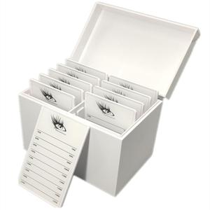10 Layers Acrylic Eyelash Storage Box,Eyelash Holder Extension Tool,Makeup Organizer False Eyelashes Glue Pallet Holder, Grafting Eye lashes Close-Packed Display with 10 Pallets (White)
