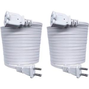 15 FT Extension Cord Indoor US Power 2 Prong Extension Cords, Nema 1-15P Male to NEMA 1-15R Female White 2 Pack 18 AWG 15 Foot