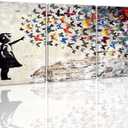 Colorful Graffiti Wall Art Funny Butterfly Paintings Banksy Street Art Mural Pop Art Home Office Wall Decor Framed Canvas Wall Decor for Living Room Ready to Hang - 24x36inchx3Pcs