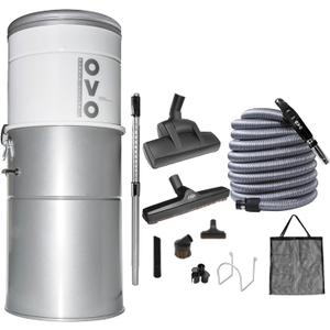 OVO Heavy Duty Powerful Central Vacuum System, Hybrid Filtration (with or Without Disposable Bags) 35L or 9.25Gal, 750 Airwatts with 40ft Deluxe Plus Accessory kit Included