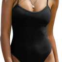 ZAFUL Women's One Piece Swimsuit Ribbed Open Back Bathing Suit Tummy Control Scoop Neck Adjustable Straps High Cut Swimwear
