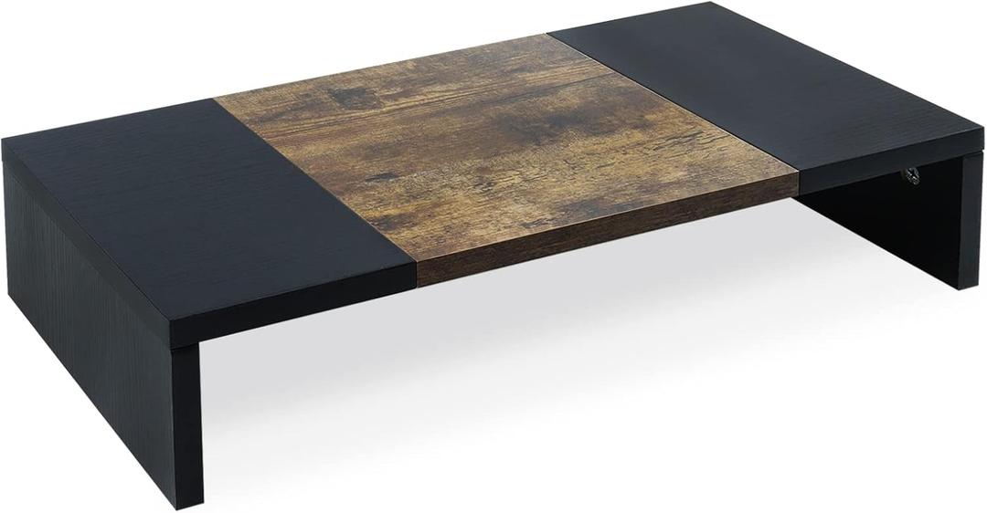 TEAMIX 20 inch Monitor Riser, Sturdy Wood Desktop Riser for TV/PC/Laptop/Printer, TV Riser Stand Computer Shelf with Storage for Home Office (Black+Brown)