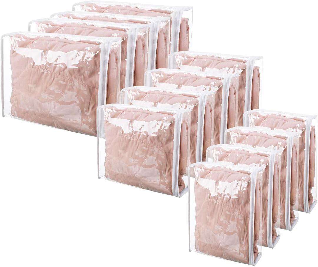 Sotiff 12 Pcs Clear Vinyl Storage Bag with Zipper 3 Sizes Durable Zippered Sweater Storage Bags Large Capacity Clothes Organizer Avoid Dust Dirt for Clothing Bedding Blankets Comforters Organize