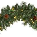 6' Green Flowering Pine Needle & PVC Mixed Tips Garland with 35 battery BOX LEDs