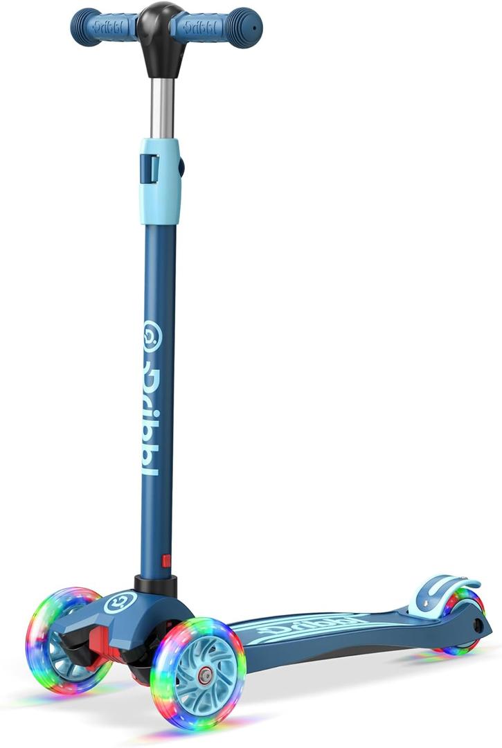 Dribbl 3-Wheel Kids Scooter - Lean-to-Steer Technology, Adjustable Height Handlebar, Wide Anti-Slip Deck, Scooter for Boys & Girls Ages 3+, Child Safety Approved, Support Riders Up to 165 lbs, Blue