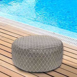 Woven Inflatable Ottoman D21x H10 Outdoor Indoor Pouf Patio Footrest Stool with Portable Handle, Round Ottoman for Patio Garden, Camping, Bedroom, Living Room