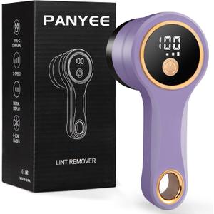 Rechargeable Fabric Shaver, Electric Lint Remover with Digital Display,Portable Sweater Defuzzer with 3 Speeds,6 Leaf Blades, Lint Shaver for Clothing,Furniture, Sofa,Sweater,Blanket (Purple)