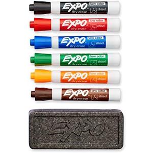 EXPO 80556 Low-Odor Dry Erase Set, Chisel Tip, Assorted Colors, 7-Piece