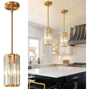 Gold Pendant Lighting Modern Pendant Light Mini Crystal Chandeliers Adjustable Pendant Light Fixture for Kitchen Island Dinning Room Corridor Bedroom(Gold 2-Pack)