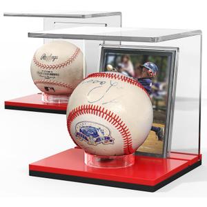 2 x NIUBEE Baseball Display Stand and Card Holder, Acrylic Baseball Stand with Red Base, Suitable for Golf Ball, Softball, Tennis Ball (2-Pack)