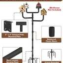 Garbuildman Upgraded Smart Bird Feeder Pole for 4 Birdhouses with Reinforced 5-Prong Base, Adjustable Birdhouse Pole for Outdoors, 4-in-1 Bird Feeder Stand Mounting Kit for Wild Birds Watching, Black