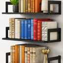 Wall Mounted Bookshelf, Floating Bookshelves for Bedroom, 17 Inches Long Wall Mount Book Shelves for Living Room Office Books, Black Wall Book Holder Bookcase (Set of 3)