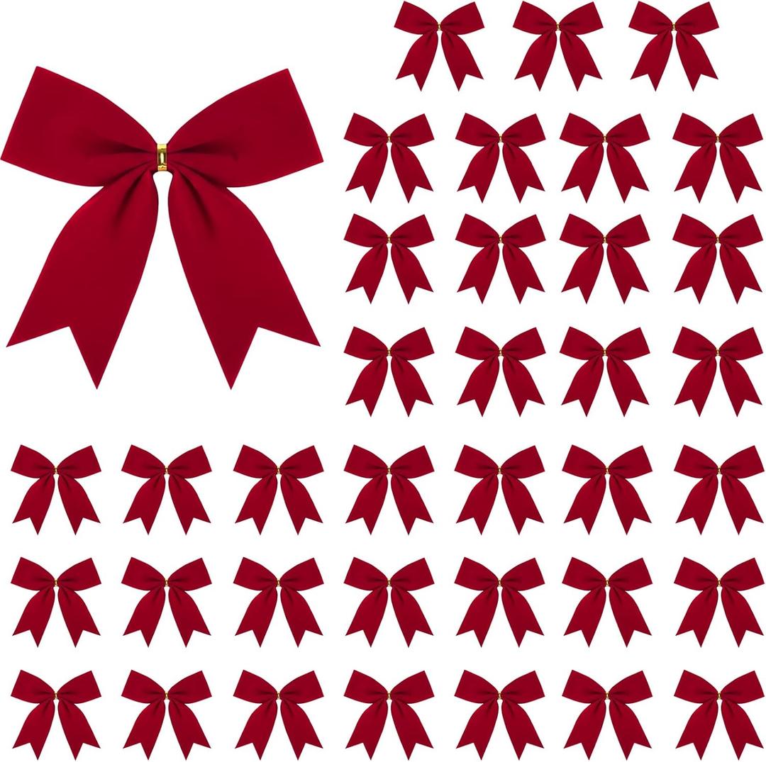 Cindeer 36 Pieces Velvet Bows with Twist Ties 6.3x5.5, Elegant Ribbon Gift Bow for Wrapping Presents, Treat Bags, Wedding Decor, Baby Shower, Bridal Party & DIY Craft Wreath(Burgundy)