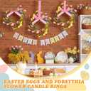 4 Pcs 9.5" Small Easter Wreaths for Cabinet Mini Spring Artificial Easter Egg Wreath with Forsythia Flowers and Ribbon Bow for Spring Kitchen Front Door Porch Window Wall Cabinet Decor
