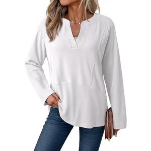 Dokotoo Women Tops Long Sleeve V Neck Shirts 2025 Fall Fashion Dressy Casual Business Tunic Blouses, L
