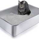 Stainless Steel Litter Box, Metal Cat Litter Box with High Sided for Medium and Small Cats, Kitty Litter Boxes, Non-Stick, Easy to Clean, Sturdy and Durable Cat Toilet (17.52" L x 13.6" W x 6" H)