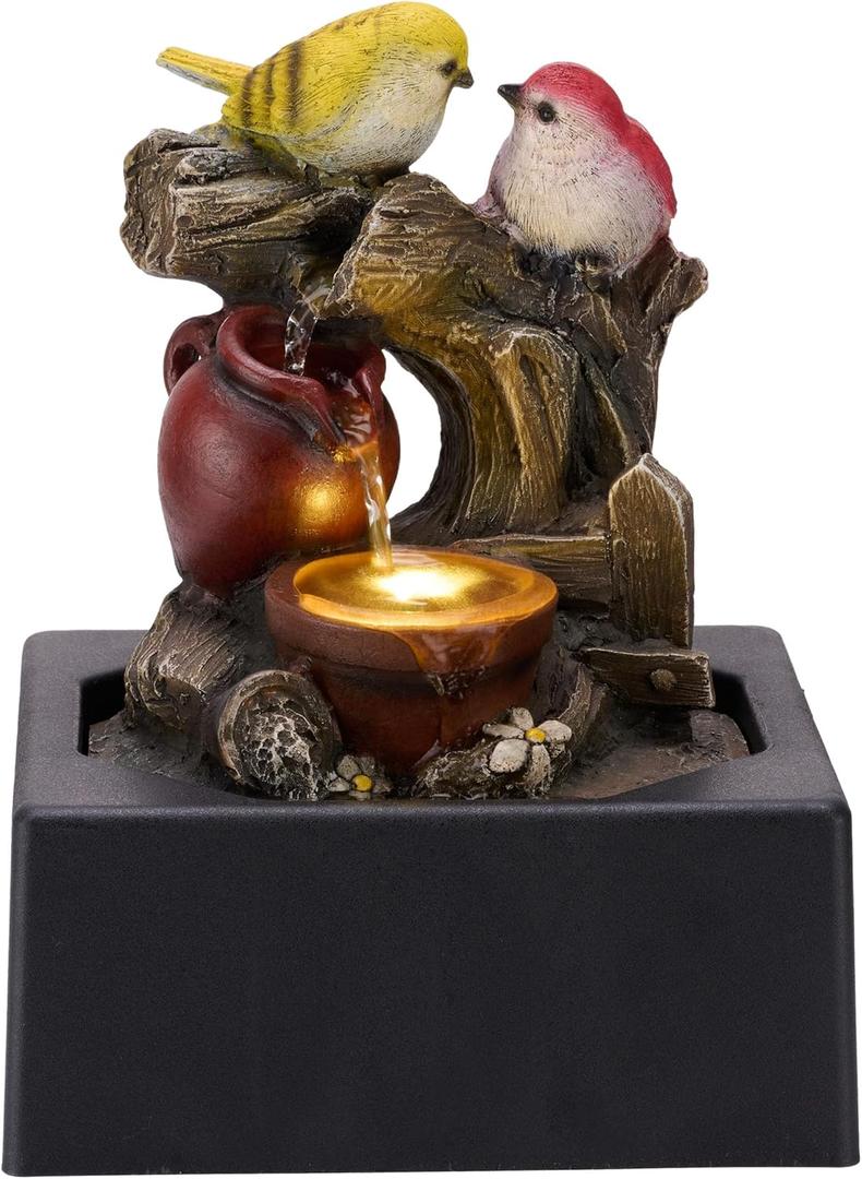 TERESA'S COLLECTIONS Tabletop Water Fountain Outdoor for Home Decor, Birds Statues Waterfall Fountain Indoor for Living Room Decor,Include LED Light and Pump,Ideal for Dad 9.4"