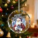 ZOFGUO Blue Chinoiserie Christmas Santa Ornament, Grandmillennial Santa Gift Box Clear Christmas Ornaments Decorations, Vintage Xmas Decorative Hanging Glass Ornament for Xmas Tree Car Holiday Decor