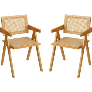 Rattan Dining Chairs Set of 2, Modern Mid Century Accent Chairs, Comfy Armchairs, Outdoor Rattan Chairs with Armrest for Bedroom Living Room Reading Room Dining Kitchen (Wood-2pack) Rattan Dining Chairs Set of 2, Modern Mid Century Accent Chairs, Comfy Armchairs, Outdoor Rattan Chairs with Armrest for Bedroom Living Room Reading Room Dining Kitchen (Wood-2pack)