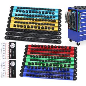 18-Piece Magnetic Socket Holder Organizer Set (Holds 240 Sockets), Heavy Duty 1/2, 3/8, 1/4-Inch Socket Racks Premium Quality Socket-Clip Rail Holder Aluminum Sockets Rack Kit for Tool Box Drawer