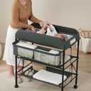 BEKA Diaper Changing Station, Portable Changing Table for Baby, Waterproof, Folding Portable Changing Station, Adjustable Height w/Organizer, Mobile Nursery Diaper Changing Table for Baby, Newborn (Dark Gray)