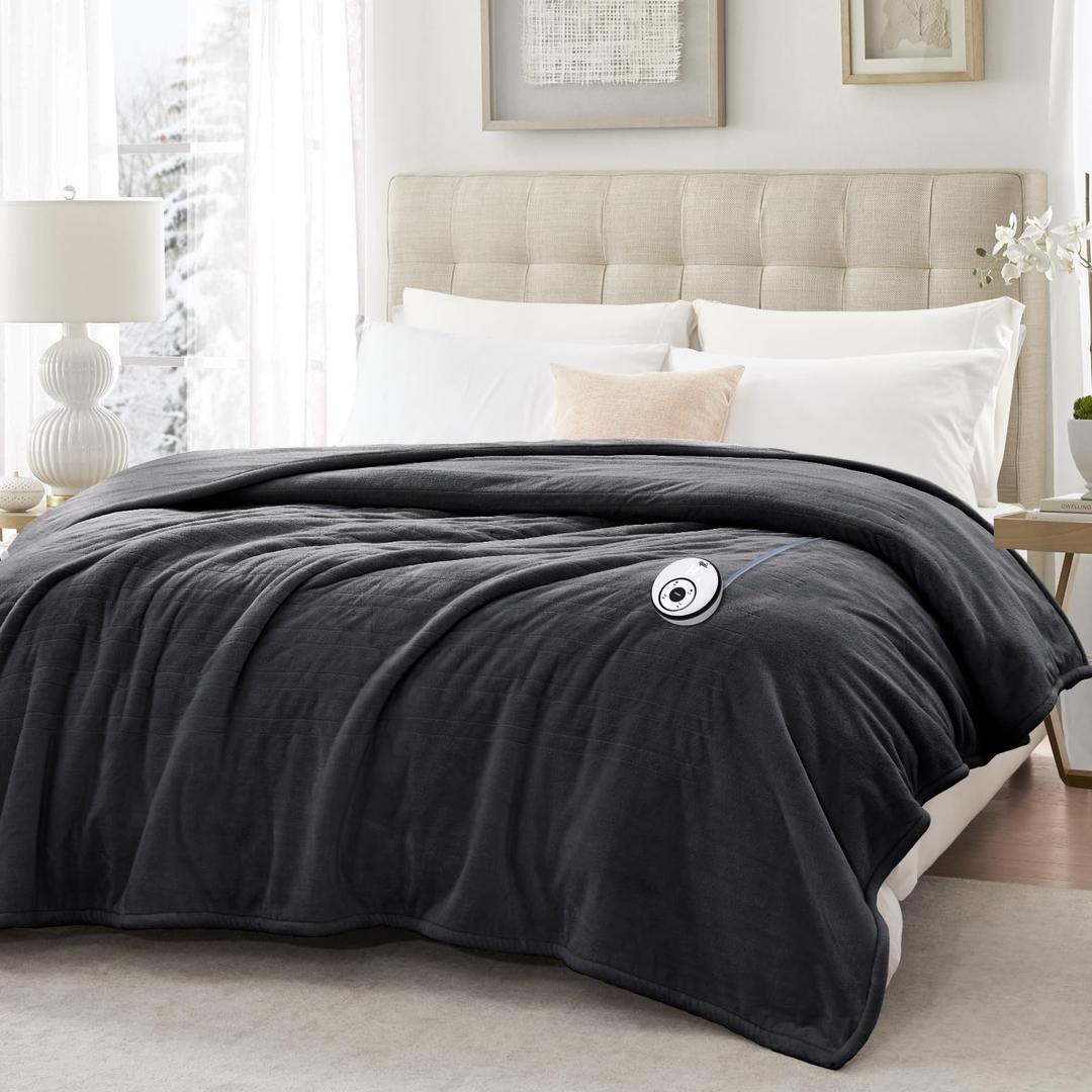 Sealy Electric Blanket Twin Size 62"x84", Soft Double Flannel Heated Blanket with 10 Heat Levels & 1-12 Hours Auto Shut Off, Machine Washable, Even Heat Distribution, Charcoal