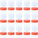 20Pcs 60ML Sterile Specimen Cups with Lids 2OZ Screw-on Cap Red Cover Measuring Containers Seal