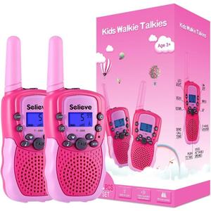 Selieve Walkie Talkies for Kids, 22 Channels 2 Way Radio with Backlit LCD and Flashlight, 3 Mile Range, Pink, 2 Pack