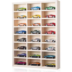 24 Space Toy Cars Wheels Display Case 1: 64 Scale Model Cars Display Shelf Wooden Wall Mounted Die Cast Car Storage Rack for Gift Collectibles Toy Figurines Tiny Cabinet