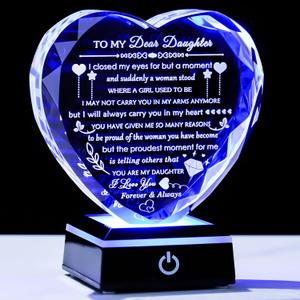 YWHL Gifts for Daughter with Colorful LED Base Best Daughter Birthday Gifts from Mom Dad Heart Crystal to My Daughter Gift on Christmas Valentines Mothers Day