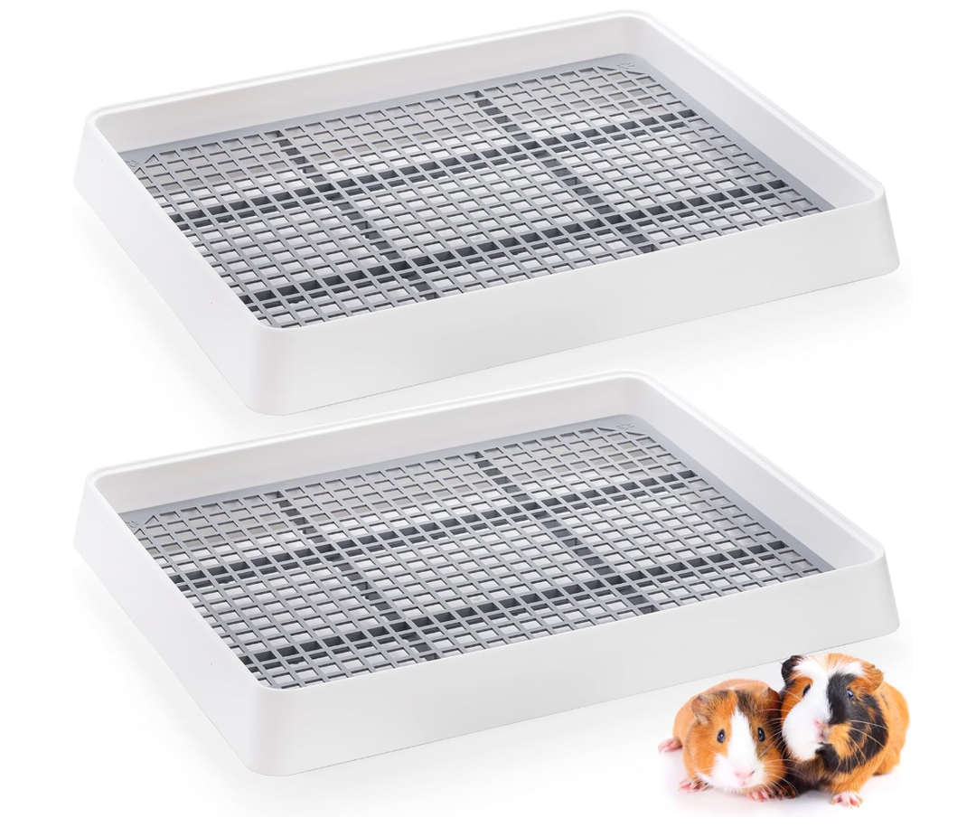 WUWEOT 2 Pack Large Rabbit Litter Box, Shallow Bunny Restroom Litter Tray, Small Animals Litter Pan Toilet Potty Trainer with Grate for Rabbit Hamster Ferret Rats Guinea Pigs Hedgehog Chinchillas
