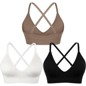 V-Neck Sports Bra for Women Adjustable Strappy Yoga Bra Spaghetti Strap Padded Workout Bra S-XL Low Impact Seamless Bralettes Large