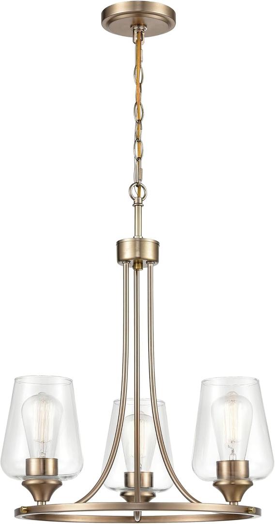 ML Lighting Ashford 18" Wide 3-Light Chandelier, Modern Gold with Clear Glass (Bulb Not Included), Medium