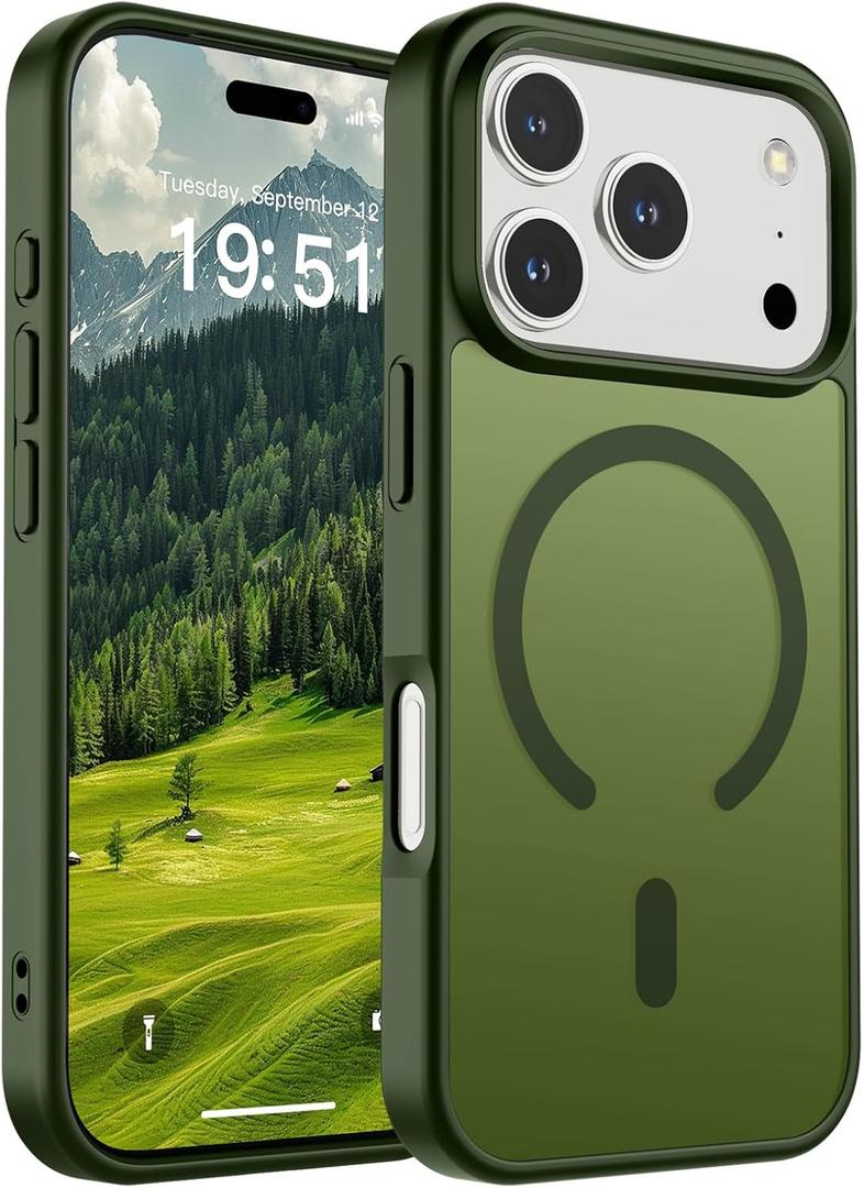 SUPFINE Magnetic for iPhone 17 Pro Case (Compatible with MagSafe)(Military Grade Drop Protection) Translucent Matte Shockproof with Anti-Fingerprint Phone Cover,Cangling Green