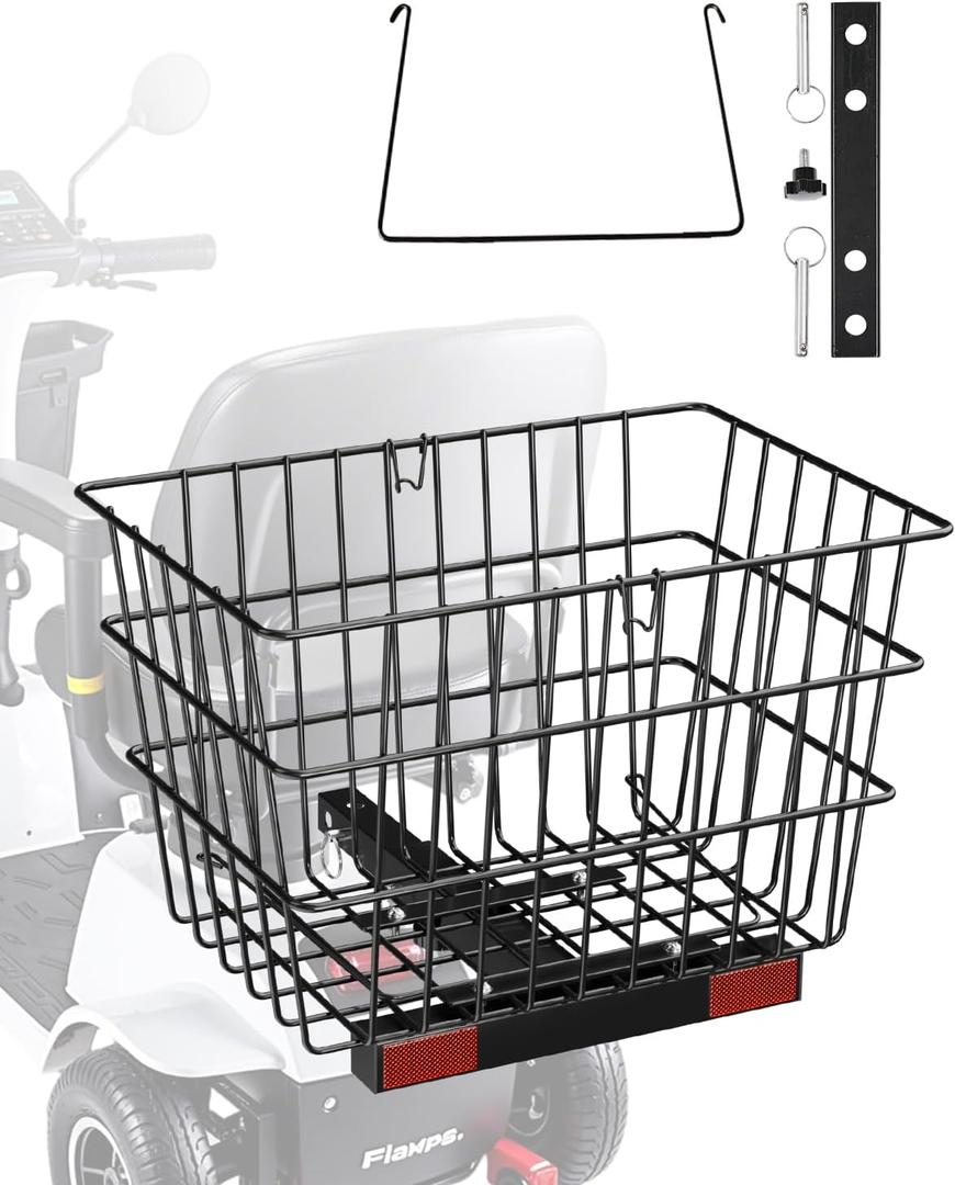 VEVOR Scooter Rear Basket, Heavy Duty Metal Wire Basket with Handle, Spacious Cargo Basket, Works with 1-inch Receiver, Compatible with Most Golden, Drive & Pride Mobility Scooter, 15.3 x 11.8 x 11.8"