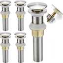 Bathroom Sink Drain,5 Pack Drain Stopper Bathroom Sink Without Overflow,Pop Up Drain Assembly with Detachable Strainer Basket,Built-in Anti-Clogging Strainer,Stainless Steel Brushed Nickel